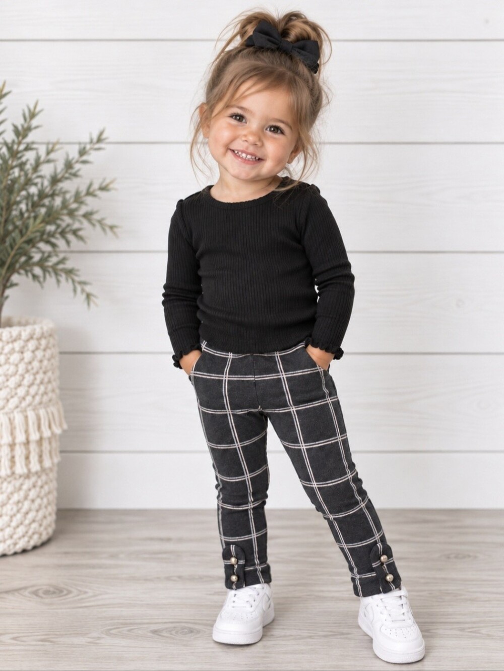 Janie and Jack Toddler Girls Plaid Ponte Leggings Pants Button Cuff Size 2T